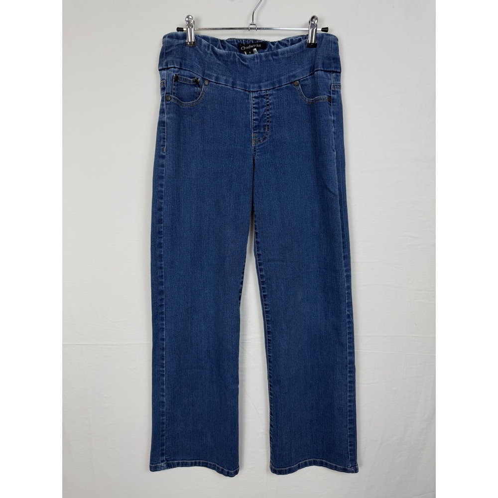 Chadwicks Women Cotton Blend Jeans 8 Blue Pull On Straight Leg Comfort Stretch